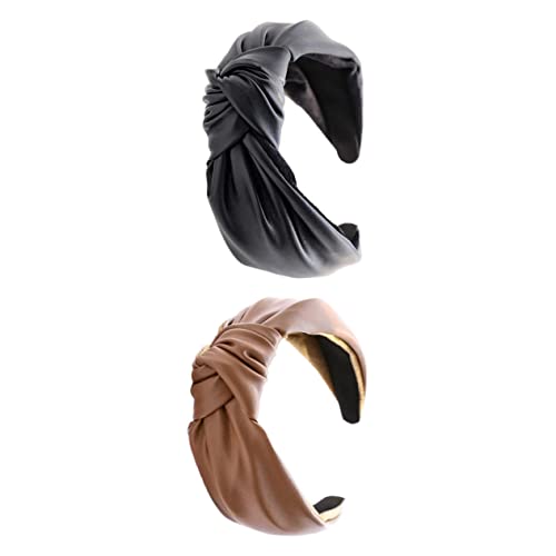 SAFIGLE 2 Stück Damen Knot Haarbänder aus PU Leder Kreative Kopfdekoration für Makeup Spa und Gesichtswäsche Schwarz Braun Multifunktional Passend für Sport und Entspannung von SAFIGLE