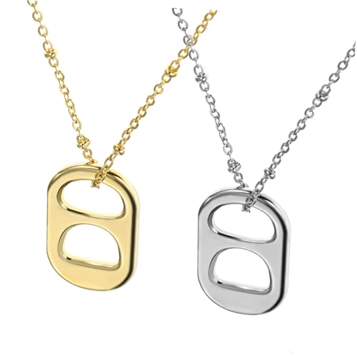 SAFIGLE 2 Stück Elegante Soda Tab Halskette Leichte Legierte Anhänger in Gold und Silber Modische Zarte Damenkette mit Einzigartigem Dosenöffner ring Design Rostfrei und Hautfreundlich von SAFIGLE