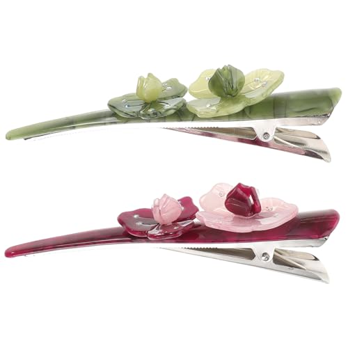 SAFIGLE 2 Stück Entenschnabel Haarspangen mit Blumenhorn Haaraccessoires für und Mädchen für Hochsteckfrisuren Strapazierfähige und Stilvolle Haarklammern und Grün von SAFIGLE