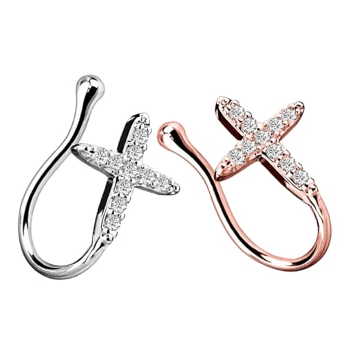SAFIGLE 2 Stück Fake Nasenringe mit Zirkonia für Damen Modischer Nasenpiercing Schmuck Roségold von SAFIGLE