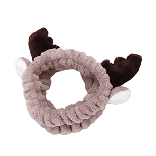 SAFIGLE 2 Stück Flanell Haarband Weihnachts Haarreif mit Rentier Geweih Design Weich Saugfähig und Atmungsaktiv Verstellbar für Damen Beim Make Up Gesichtspflege und Spa Party Kaffeebraun von SAFIGLE