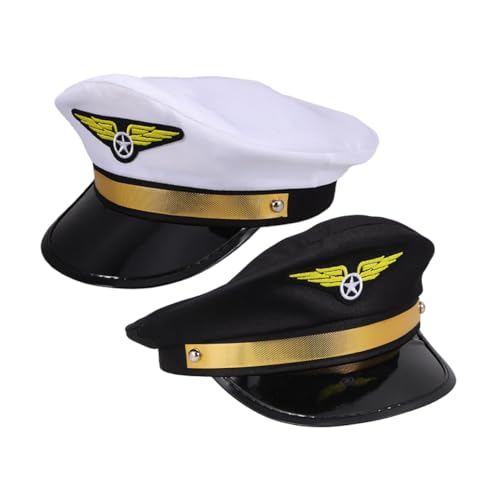 SAFIGLE 2stücke Kapitänsmütze Für Erwachsene Verstellbarer Matrosenhut Weiß Oder Schwarz Yachtkapitän Kostümkappe Haarschmuck Für Halloween-partys Und Matrosen-cosplay von SAFIGLE