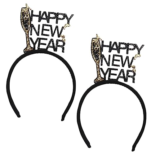 SAFIGLE 2 Stück Glitzerndes Neujahrs Stirnband Leichtes Haaraccessoire für Mädchen Party Haarreifen mit Happy Year Bequemes Flexibles Design für Karneval Fasching Cosplay von SAFIGLE