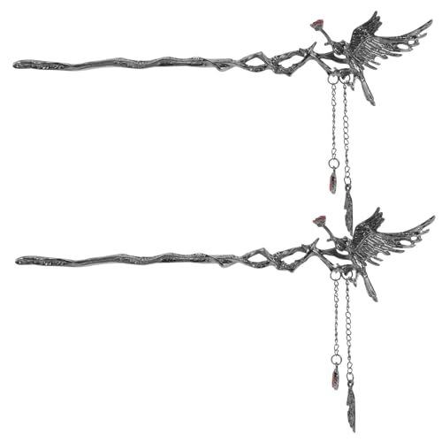 SAFIGLE 2 Stück Gothic Krähen Haarspange mit Quasten – Antike Vintage Haarnadel für Frauen – Dekorative Haarstäbchen für Cosplay und den täglichen Gebrauch von SAFIGLE