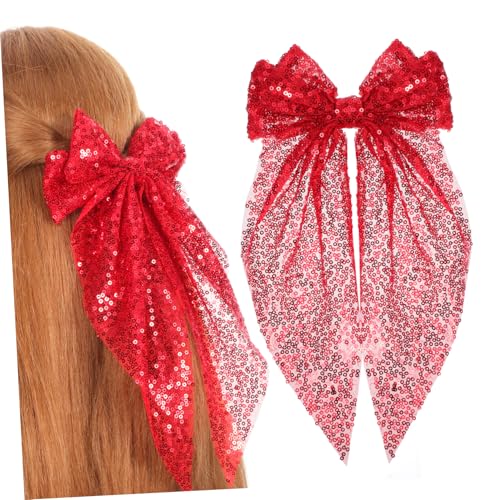 SAFIGLE 2 Große Haarschleifen Mit Pailletten Und Glitzer-clips Haarspangen Für Mädchen Und Frauen Cheerleader-zubehör-set Glitzernde Kopfbedeckungen Zum Valentinstag von SAFIGLE