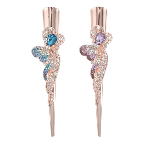 SAFIGLE 2 Stück Haarspangen aus Metall mit Entenschnabel-Motiv: Glitzernde Krokodilklemmen mit Strasssteinen – Haarnadel-Set aus Waldhorn – Haarnadeln mit Kristall-Entenschnabel-Motiv für Mädchen von SAFIGLE