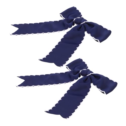 SAFIGLE 2 Stück Haarspangen für Mädchen Navyblaue Schleifenhaarspangen mit Langem Ripsband Weiche Formstabile Haarklammern Schonend für Empfindliche Kopfhaut Für Schule Party und Alltag von SAFIGLE