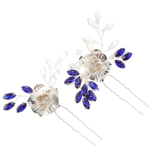 SAFIGLE 2 Stück Hochzeitshaarnadel brauthaarschmuck Vintage Haarnadel Brautstift Haarspangen für die Braut brautschmuck Hochzeits-Haarstab Blatt Hochzeit Haarnadel Strasssteine Blau von SAFIGLE