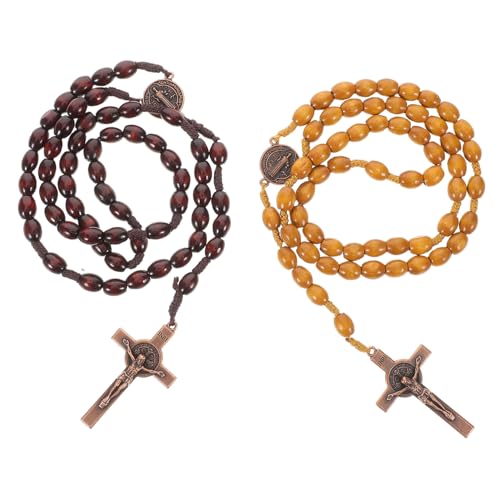 SAFIGLE 2 Stück Holzperlen Rosenkranz für Gebet Meditation Traditionelle Rosenkranzkette für Männer Frauen Leicht Tragbar von SAFIGLE