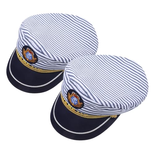 SAFIGLE 2 Stück Kapitänsmützen aus Baumwolle Verstellbar Atmungsaktiv mit Gesticktem Design und Gebogenem Schirm Leichte Matrosen Hüte für Damen Herren für Party Bühne Fasching und von SAFIGLE
