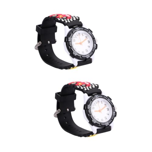 SAFIGLE 2stücke Cartoon Kinderuhr Mit Auto-Muster Für Jungen Und Mädchen Kreative Armbanduhr Für Junge Mädchen Schwarz von SAFIGLE