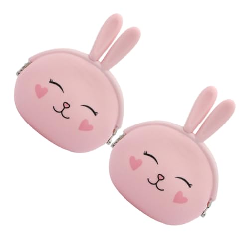 SAFIGLE 2stücke Rosa Geldbeutel Mit Hase-Design Münztasche Kleiner Schlüsselbeutel Wechseltasche Silikonmaterial Leicht Und Tragbar Für Damen Und Mädchen von SAFIGLE