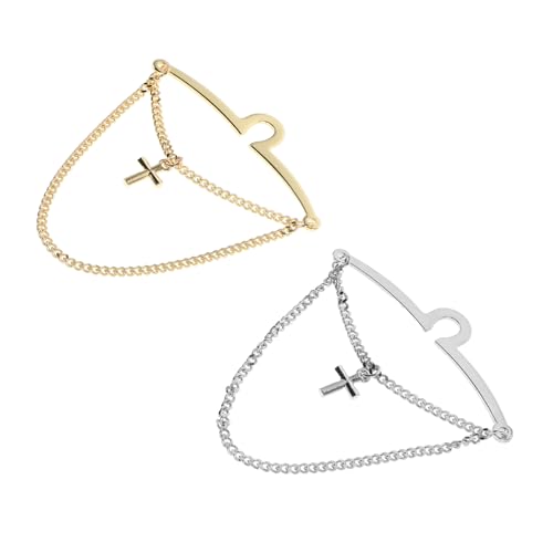 SAFIGLE 2 Stück Kupfer Krawattenklammern mit Kreuz Design und Stabiler Kette Stilvolle Herren Krawattenhalter für Hochzeit Business und Festliche Anlässe Rutschfeste Langlebige Necktie von SAFIGLE