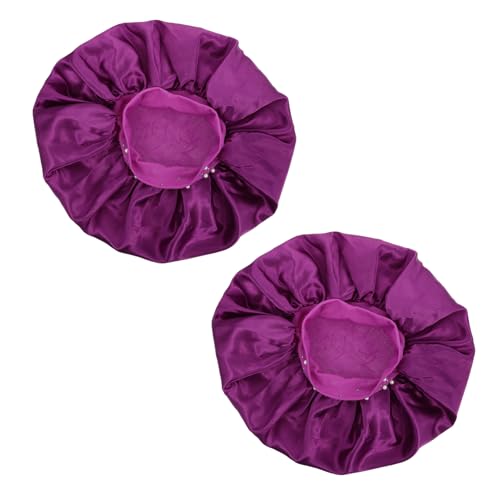 SAFIGLE 2 Stück Nachtmütze Aus Seidenimitat Beleg Wasserdicht Kappe Badehüte Für Damen Groß Erwachsene Frauen Mützen Hüte Gefüttert Undurchlässig Doppelt Wiederverwendbar Violett Polyester von SAFIGLE