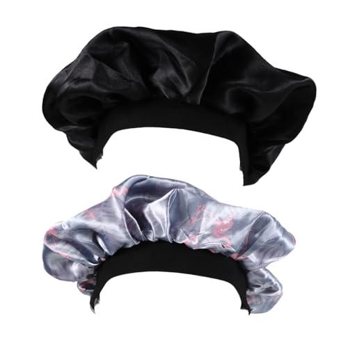 SAFIGLE 2 Stück Nachtmütze aus Satin Männer Seide groß Schlafen Hut für Frauen Haare für den Schlaf mit lockigem Haar Schlafhut Hut mit breitem Rand bauschige Kappe Schlafmütze Satinhaube von SAFIGLE