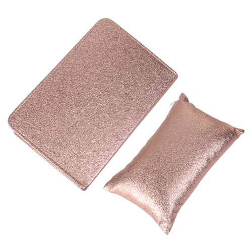 SAFIGLE 2 Stück PU Leder Nagel Handauflage Kissen Faltbare Handarmstütze für Maniküre Ergonomische Handmatte für Nagelsalons und Zuhause Champagner Gold von SAFIGLE