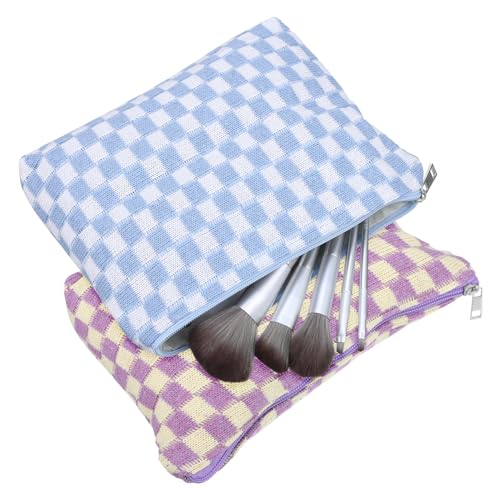 SAFIGLE 2stücke Karierte Schminktasche Mit Großem Fach Leicht Und Tragbar Aus Gefertigt Für Reisen Und Täglichen Gebrauch Als Kosmetik Organizer Und Aufbewahrungsbeutel Geeignet von SAFIGLE