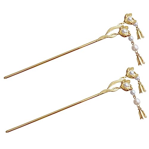 SAFIGLE Haarstäbchen 2 Stücke Perlen Blume Haarstab Damen Retro Haarschmuck für Hochzeiten und Feste von SAFIGLE