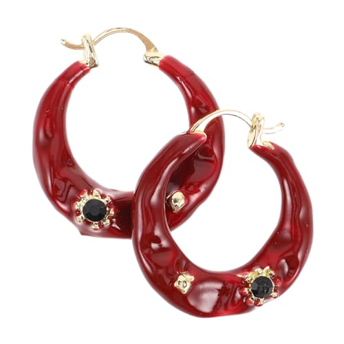 SAFIGLE 2 Stück Rote Creolen Ohrringe Damen Retro Vintage Emaille Leichtes Metall Design Elegante Rundohrringe für Alltag Reise und Besondere Anlässe von SAFIGLE