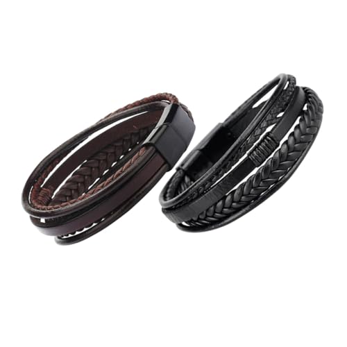 SAFIGLE 2stücke Geflochtenes Armband Für Herren Aus Pu Im Ethno-stil Modische Handgelenkkette Geflochtener Armreif Als Handschmuck Für Männer von SAFIGLE