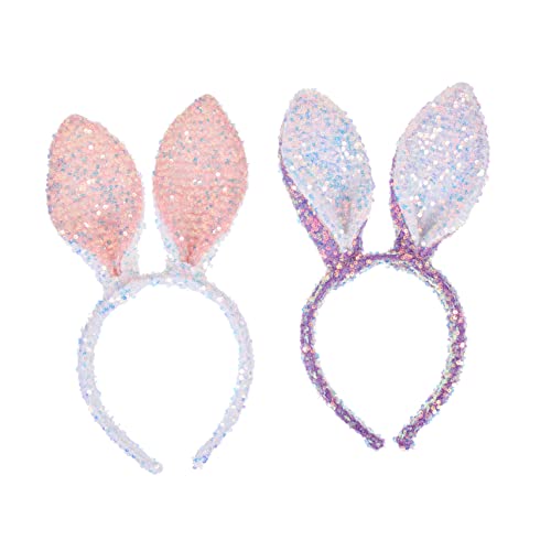 SAFIGLE 2 Stück Teiliges Pailletten Hasenohren Haarreif Leichtes Bunny Headwear für Ostern und Party Komfortabel Einfach Anzulegen Geeignet für Mädchen Cosplay und Festtagsdekoration von SAFIGLE