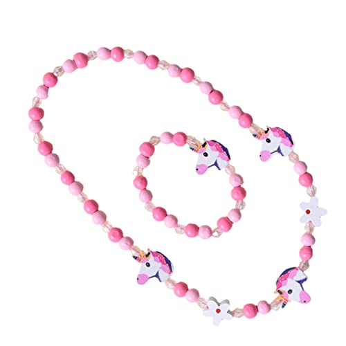SAFIGLE 2 Stück Teiliges Set Bunten Holzperlenarmbändern und Einhorn Halskette für Elastisch und Verstellbar für Partys und Alltagsschmuck von SAFIGLE