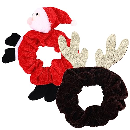 SAFIGLE 2 Stück Teiliges Weihnachts Haargummi Elastische Haargummis aus Strapazierfähigem Große Scrunchies mit Weihnachtsmann und Rentiermotiven Weihnachtlicher Haarschmuck für Damen von SAFIGLE