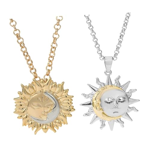 SAFIGLE 2 Stück Teiliges und Mond Anhänger Damen Freundschaftskette Eleganter Schmuck für Familie und Stilvolle Halsketten für Frauen Alltag und Besondere Anlässe von SAFIGLE