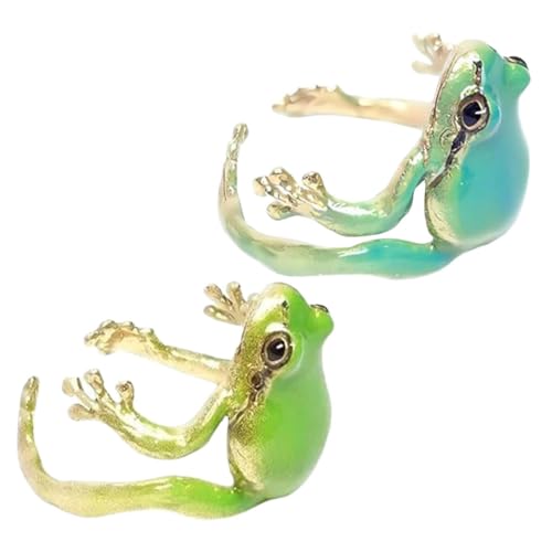SAFIGLE 2 Stück Verstellbare Froschringe Damen Herren Offene Tier Schmuck Süßes Design Handmade Anpassbar Alltag Party von SAFIGLE