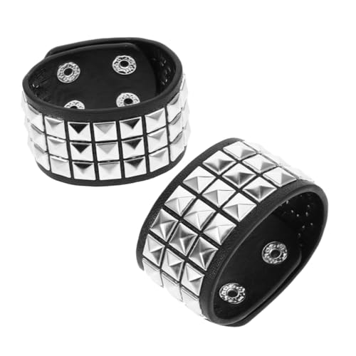 SAFIGLE 2 Stück Vintage Punk Armband Unisex PU Armband mit Nieten und Spikes Retro Stil für Halloween und Cosplay Modisches Rivets Wristband von SAFIGLE