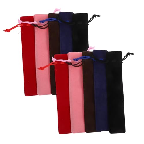 SAFIGLE 20 Stück Teiliges Samt Stiftbeutel mit Zugband Einzelner Füllfederhalter-etui Doppelseitig Dickes Plüschmaterial Farbmix Schwarz Rot Kaffee Blau Sicherer Verschluss für Schule Büro von SAFIGLE