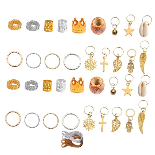 SAFIGLE 202 Stücke Selbstgemacht Haarschmuck Satz Dreadlock Ringe Haarflechtringe 180 Haarzopfringe 20 Holzperlen für Dreadlocks und Frisuren für Partys und Hochzeiten von SAFIGLE
