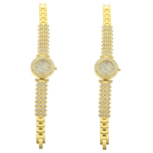 SAFIGLE 2St Damenuhr mit Strass damenarmbanduhr Ladies Watch Stilvolle Armbanduhr Mode Uhr Smartwatch für Frauen Herren Armband herrenuhren Handgelenkschmuck Damenmodeuhr Legierung Golden von SAFIGLE