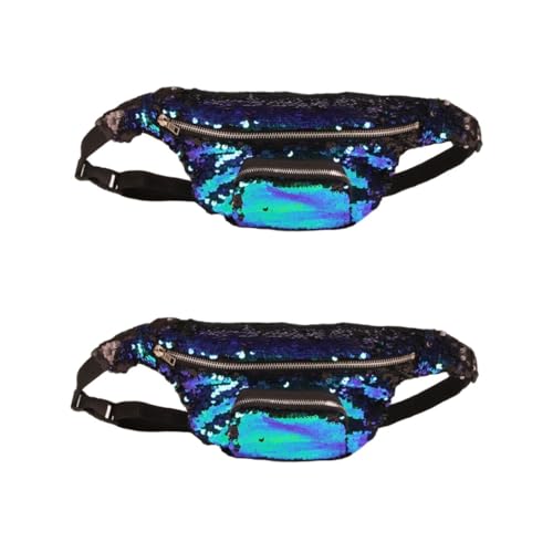 SAFIGLE 2stücke Sequin Bauchtasche Wende-Pailletten Doppelte -hüfttasche Für Outdoor-aktivitäten Und Partys Für Damen Schwarz von SAFIGLE