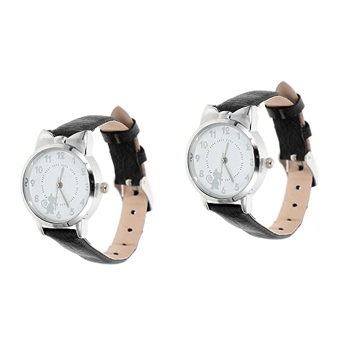 SAFIGLE 2stücke Elegante Damenarmbanduhr Mit Zartem Design Leichte Uhr Mit Katzenmotiv Für Freizeit Schule Und Partys Verstellbares Armband Stilvolle Damenaccessoires von SAFIGLE