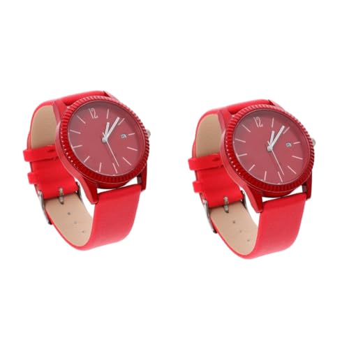 SAFIGLE 2St Quartz Uhr damenarmbanduhr Ladies Watch Festivalgeschenk Strapazierfähige Uhr Modeuhr analoge Uhr Damen modische Damenuhr hautfreundliche Armbanduhr Uhrenornament Quarz rot von SAFIGLE