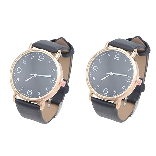 SAFIGLE 2stücke Casual Damen Armbanduhr Mit Pu-lederarmband Elegante Quartz Uhr Für Frauen Und Mädchen Für Alltag Und Besondere Anlässe Schwarz von SAFIGLE