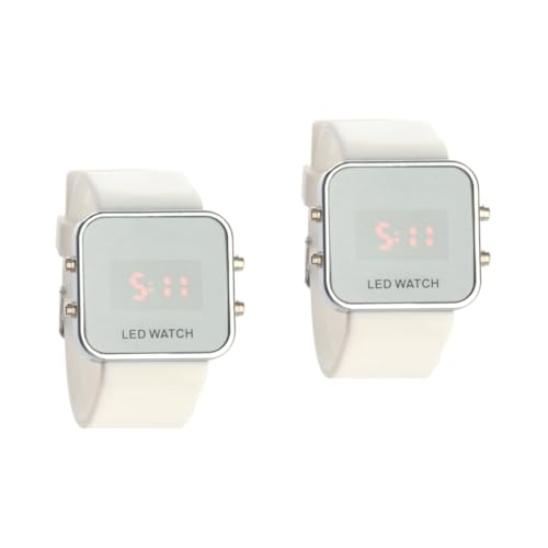 SAFIGLE 2St -LED-Uhr LED-Spiegeluhr Digitaluhr Unisex-LED-Uhr LED-Uhr mit Silikonband Universal- Anschauen Gurt Männer Frauen von SAFIGLE