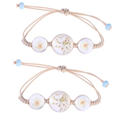 SAFIGLE 2St handgewebte Seilkette Armreifen für Damen Armband für Mama elegant trockenblüten geschenk Glaskugel getrockneter Blumenproben Armband aus Kristallglaskugeln Anlage Schmuck von SAFIGLE