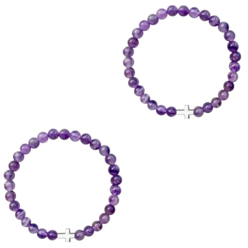 SAFIGLE 2St lila schmuck weihnachtsgeschenke weihnachts präsente sevgiliye hediye Armbänder Armband aus Kristallperlen Statement-Schmuck das Kreuz Perlenarmband Fräulein Naturstein Violett von SAFIGLE