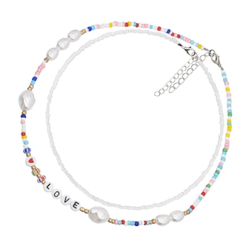 SAFIGLE 2stücke Böhmischer Perlen-halsreif Damen-halskette Schlüsselbeinkette Eleganter Halsschmuck Aus Hochwertigem Harzmaterial Für Frauen Und Mädchen von SAFIGLE