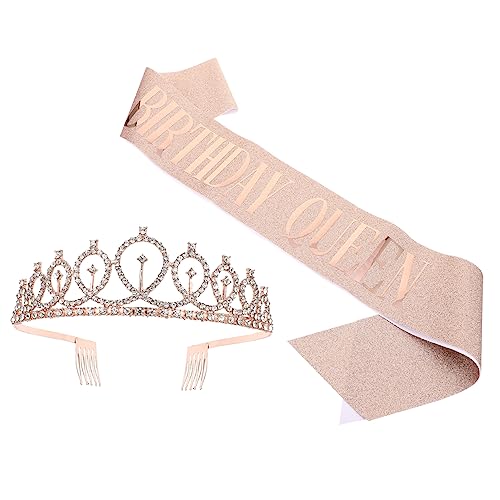 SAFIGLE 2stücke Geburtstagskrone Mit Etikette-gürtel Für Party Dekoration Inklusive Krone Und Party-schärpe Für Geburtstagsfeiern von SAFIGLE