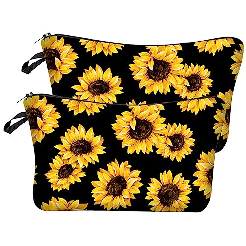 SAFIGLE 2Stücke Gelbe Sonnenblumen Kosmetiktasche Make Up Aufbewahrungstasche für Toilettenartikel Leicht und Pflegeleicht für Damen von SAFIGLE