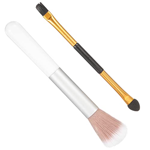 SAFIGLE 2stücke Highlighter Pinsel Aus Kunststoff Und Wolle Doppel Kopf Make-up Augenpinsel Mit Holzgriff Für Lidschatten Applikation von SAFIGLE