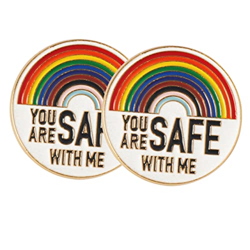 SAFIGLE 2Stücke Regenbogen Emaille Brosche You Are Safe With Me Dekorative Anstecknadeln für Kleidung Taschen Hüte für Pride Kreative Bastelprojekte von SAFIGLE