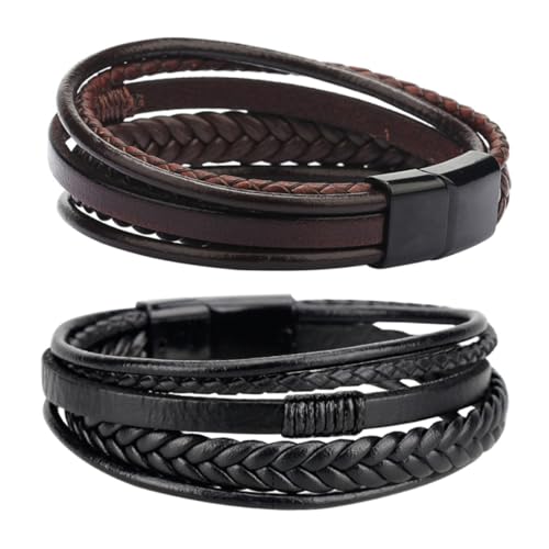 SAFIGLE 2stücke Herren Armband Aus Geflochtenem Kunstleder Im Ethnischen Stil Handgefertigt Pu Und Legierung Einzigartiges Design Für Jeden Anlass Schwarz Und Braun von SAFIGLE