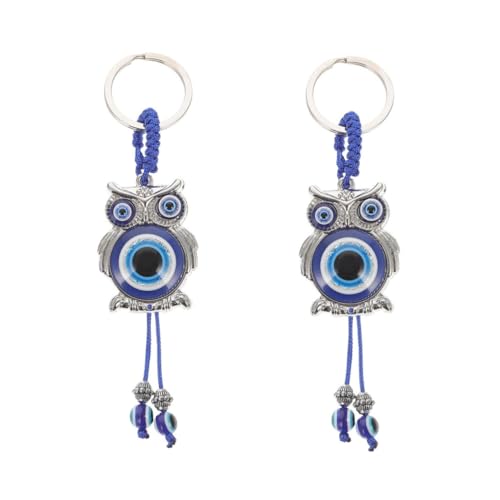 SAFIGLE 2st Eule Schlüsselanhänger Glücklicher Eulen-schlüsselanhänger Feng-Shui-schlüsselanhänger Türkisches Auge Schlüsselanhänger Böser Blick-Charm Böses Auge Auto Hängen Zinklegierung von SAFIGLE