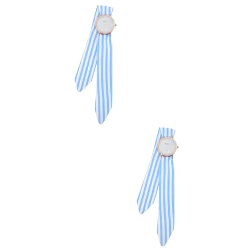 SAFIGLE 2St Handgelenkdekoration damenarmbanduhren Blaue Armbanduhr Frauen schauen zu Frauen Uhren Seide Damenuhren Streifenuhr Bowknot-Uhr Krawatte Anschauen schmücken Fräulein von SAFIGLE