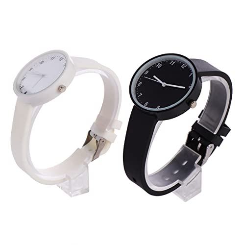 SAFIGLE 2stücke Damendesign Armbanduhr Einfache Farbe Weiss Und Schwarz Robustes Material Genaue Uhrzeitanzeige Geschenkidee Für Mädchen Und Jungen von SAFIGLE