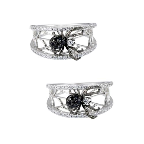 SAFIGLE 2st Ringspinne Halloween-gefälligkeiten Gotische Versprechensringe Zirkonringe Vintage Perlenring Motorradringe Punk-ring Parodie-ring Diamant-spinnenring Schmuck Mode Weiß von SAFIGLE